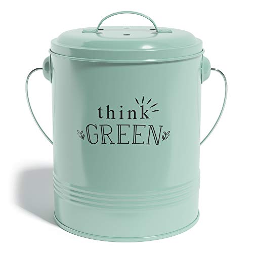 Barnyard Designs Compost Bin with Lid for Kitchen Countertop, Food Composter Container Can, Small Indoor Compost Trash Bucket, 1.2 Gallon, Galvanized Steel in Color Mint, 7