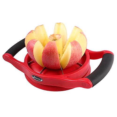 Apple Slicer Corer, [Large Size], Newness Premium Apple Slicer Corer, Cutter, Divider, Wedger, Stainless Steel Apple Slicer with 8 Sharp Serrated Blade, Ergonomic Grip Handle and Plastic Base