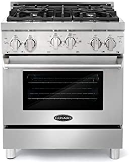 Cosmo GRP304 30 in. Freestanding/Slide-in Gas Range with 4 Sealed Burner Rangetop, Rapid Convection Single Oven, Heavy Duty Metal Knobs & Cast Iron Grate in Stainless Steel