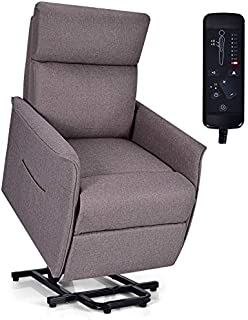 Giantex Power Lift Massage Recliner Chair for Elderly, Soft Fabric Sofa Chair, Heavy Padded Cushion, Remote Control, Home Theater Seating, Leisure Lounge w/Side Pocket, Living Room Office (Brown)