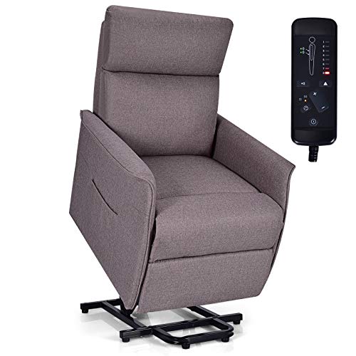 Giantex Power Lift Massage Recliner Chair for Elderly, Soft Fabric Sofa Chair, Heavy Padded Cushion, Remote Control, Home Theater Seating, Leisure Lounge w/Side Pocket, Living Room Office (Brown)