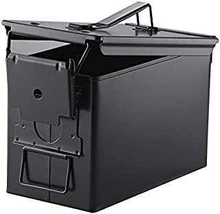 Huarui Metal Ammo Case Can  50 Cal Military and Army Solid Steel Holder Box for Long-Term Shotgun Rifle Nerf Gun Ammo Storage (Black, 50CAL)