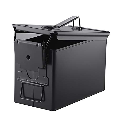 Huarui Metal Ammo Case Can  50 Cal Military and Army Solid Steel Holder Box for Long-Term Shotgun Rifle Nerf Gun Ammo Storage (Black, 50CAL)