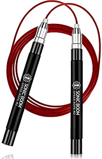 Sonic Boom M2 High Speed Jump Rope - Patent Pending Self-Locking, Screw-Free Design  Weighted, 360 Degree Spin, Silicone Grip with 2 Speed Rope Cables for Home Workout, & More