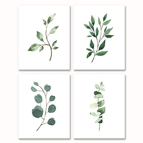 Botanical Prints Minimalist Wall Art | Set of 4 Leaf Prints Plant Wall Decor | Watercolor Pictures Minimalist Wall Art | Minimalist Decor Photo Prints | Botanical Wall Art | Premium Paper (8x10, UNFRAMED)