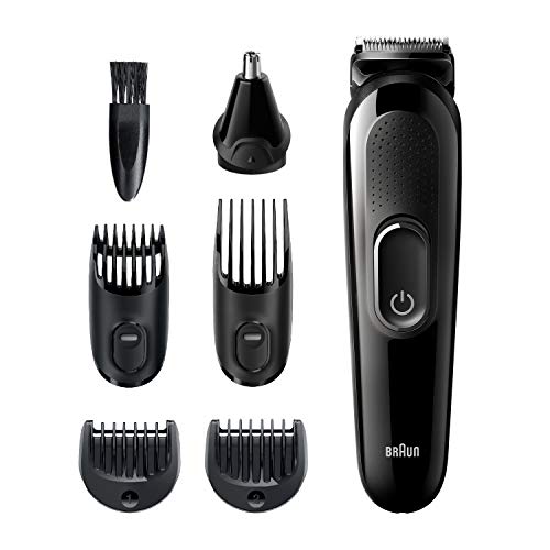 Braun 6-in-1 Beard Trimmer, Ear and Nose Trimmer, Cordless & Rechargeable Hair Clippers for Men, Black