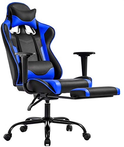 Gaming Chair Racing Office Computer Ergonomic Video Game Chair Backrest and Seat Height Adjustable Swivel Recliner Chair (Blue)