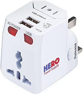 HERO Universal Travel Adapter (2 USB Ports)  Power Plug for US Europe France UK Ireland Thailand NZ Australia 100+ Countries