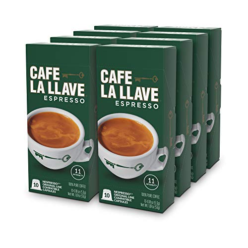 Cafe La Llave Espresso Capsules, Intensity 11-Recylable Coffee Pods (80 Count) Compatible with Nespresso OriginalLine Machines