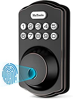 Fingerprint Door Lock, Hutools Keyless Entry Deadbolt Locks with Keypads, Biometric Door Lock, Auto Lock, 20 User Codes, 1 Touch Locking for Front Door, Bedroom, Oil Rubbed Bronze