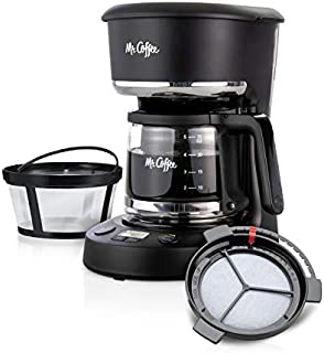 Mr. Coffee 5 Cup Programmable 25 oz. Mini, Brew Now or Later, with Water Filtration and Nylon Reusable Filter, Coffee Maker, Black