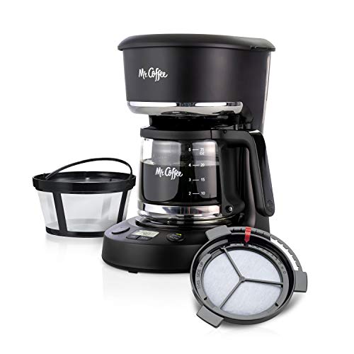 Mr. Coffee 5 Cup Programmable 25 oz. Mini, Brew Now or Later, with Water Filtration and Nylon Reusable Filter, Coffee Maker, Black