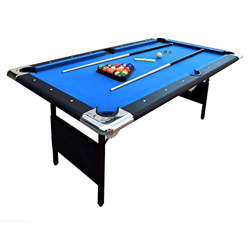 Hathaway Fairmont Portable 6-Ft Pool Table for Families with Easy Folding for Storage, Includes Balls, Cues, Chalk (Blue)