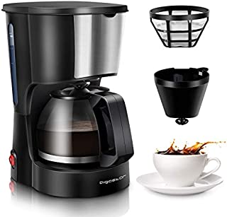 Aigostar Buck - Coffee Makers, 4 Cup Coffee Maker with Coffee Filter and Glass Carafe, Small Drip Coffee Machines with Stainless Steel Decoration for Home, Travel & Office, Black