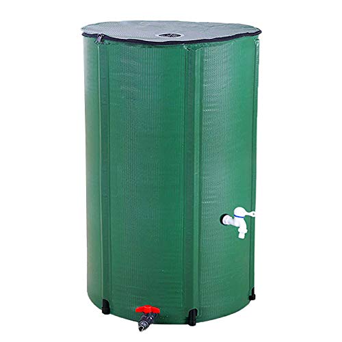 COMMYEE 66 Gallon Rain Barrel Foldable Tank Water Storage Container Collapsible Water Collector with Spigot Filter (66 GallonGreen)