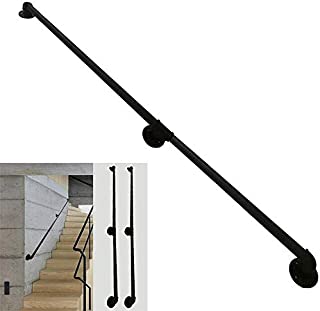 YIKE-Handrail Stairs Indoor Outdoor Steps - Staircases Railing Handrails for Disabled Elderly Kids Black Metal Wrought Iron External Outside Wall Mount, Customizable Size (1ft-20ft)