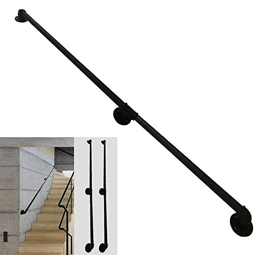 YIKE-Handrail Stairs Indoor Outdoor Steps - Staircases Railing Handrails for Disabled Elderly Kids Black Metal Wrought Iron External Outside Wall Mount, Customizable Size (1ft-20ft)