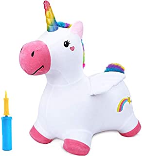 iPlay, iLearn Bouncy Pals Unicorn Bouncy Horse Plush, Outdoor n Indoor Ride on Hopping Animal Toys, Inflatable Hopper, Unique Activity Riding Gift for 18 Months 2 3 4 Year Old Kid Toddler Girl W/ Pump