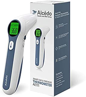 Alcedo Forehead and Ear Thermometer for Adults, Kids, and Baby | Digital Infrared Thermometer for Fever | Touchless, Instant Read, Medical Grade | Pouch and Batteries Included