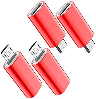 USB C to Micro USB Adapter, (4-Pack) Type C Female to Micro USB Male Convert Connector Support Charge & Data Sync Compatible with Samsung Galaxy S7/S7 Edge, Nexus 5/6 and Micro USB Devices (Red)