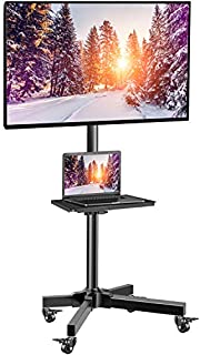 Mobile TV Cart with Wheels for 23-55 Inch LCD LED 4K Flat Curved Screen TVs - Height Adjustable Shelf Trolley Floor Stand Holds up to 55lbs - Movable Monitor Holder with Tray Max VESA 400x400mm