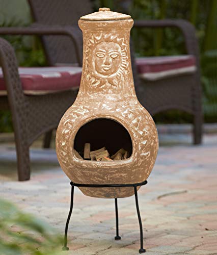 The Lakeside Collection Outdoor Wood Burning Clay Chimenea with Metal Stand - Terra Cotta