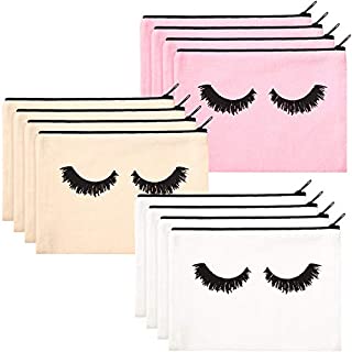 12 Pieces Eyelash Makeup Bags Cosmetic Canvas Bags Multipurpose Makeup Pouch Cases Zipper Toiletry Bag for Women Girls (7.87 x 5.7 Inch)