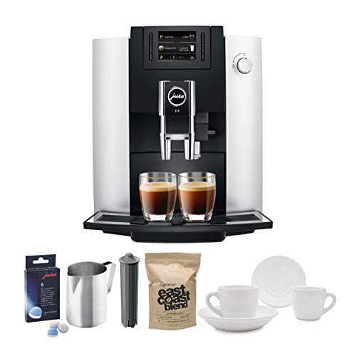 Jura 15070 E6 Automatic Coffee Center, Platinum Includes Filter Cartridge, Cleaning Tablets, Frothing Pitcher, Coffee Beans and 2 Ceramic Cups and Saucers