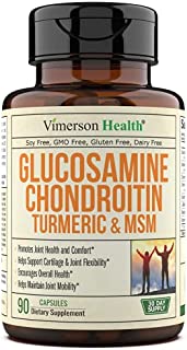 Glucosamine with Chondroitin Turmeric MSM Boswellia. Supports Occasional Joint Discomfort Relief. Helps Inflammatory Response, Antioxidant Properties. Supplement for Back, Knees, Hands. 90 Capsules