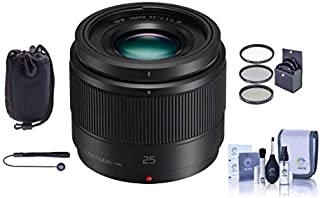 Panasonic 25mm f/1.7 Lumix G Aspherical Lens for Micro 4/3 System - Bundle with Soft Lens Case, 46mm Filter Kit, Cleaning Kit, Capleash II