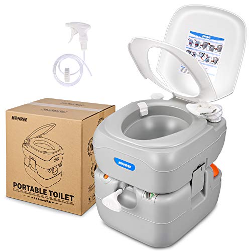 Kohree Portable Toilet Camping Porta Potty, 5.8 Gallon Waste Tank, Indoor Outdoor Composting Toilet with CHH Piston Pump and Level Indicator, Leak-Proof Cassette Toilet for RV Travel, Boat and Trips.