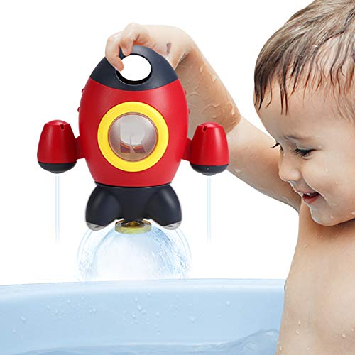 Elovien Baby Bath Toys, Space Rocket Shape Bathtub Toys for Toddlers, Spray Water Shower Toys w/ Rotating Fountain, Bath Time Toys for Infants Aged 18 Months 1 2 3 4 Years Old Kids Boys Girls