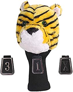 HOW TRUE Animal Golf Headcover Tiger Golf Club Head Covers Numbered 1, 3, X, Fits Drivers, Utility, Rescue & Fairway Clubs