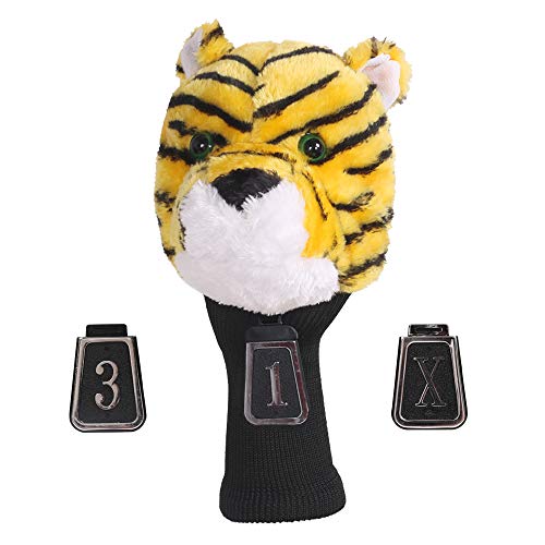 HOW TRUE Animal Golf Headcover Tiger Golf Club Head Covers Numbered 1, 3, X, Fits Drivers, Utility, Rescue & Fairway Clubs