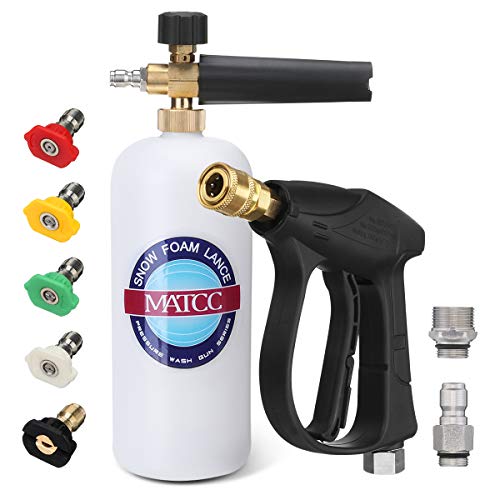 MATCC Foam Cannon Wash Gun Kit Pressure Washer Gun with 5 Nozzle Tips Snow Foam Lance Foam Blaster for 3000PSI Pressure Washer | M22-14mm and 3/8