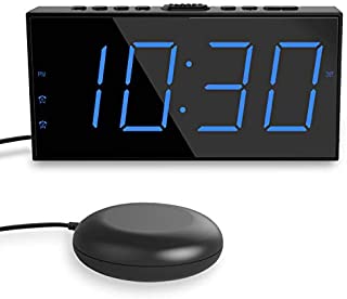 Loud Alarm Clock with Bed Shaker, Vibrating Alarm Clock for Heavy Sleepers, 7 Large Display, Dual Alarm Clock, USB Charger, Snooze, Dimmable and Battery Backup, Digital Clock Bedroom Bedside Home