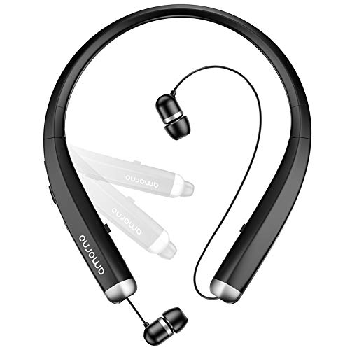 Bluetooth Headphones, AMORNO Foldable Wireless Neckband Headset with Retractable Earbuds, Sports Sweatproof Noise Cancelling Stereo Earphones with Mic