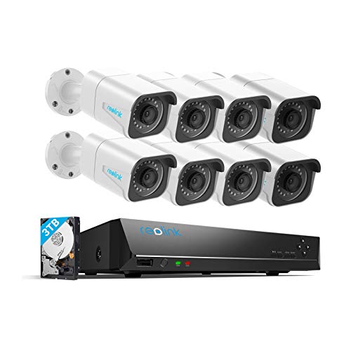 Reolink 4K 16CH PoE Security-Camera-System H.265, 8pcs 8MP PoE IP Security Cameras Outdoor, 16-Channel NVR 8MP with 3TB HDD, 24/7 Video Surveillance and Recording for Home and Business, RLK16-800B8