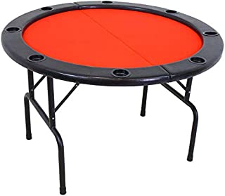 Sunnydaze Folding Round Poker Table for 6 Players with Cushioned Rail and Built-in Cup Holders, 47-Inch Diameter