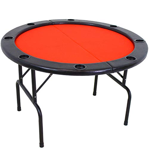 Sunnydaze Folding Round Poker Table for 6 Players with Cushioned Rail and Built-in Cup Holders, 47-Inch Diameter