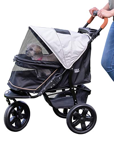 Pet Gear No-Zip Jogger Pet Stroller for Cats/Dogs, Zipperless Entry, Easy One-Hand Fold, Gel-Filled Tires, Cup Holder + Storage Basket, Summit Grey