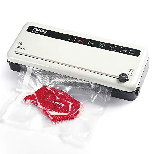 Cekay Vacuum Sealer Machine For Food Savers and Sous Vide, Automatic Vacuum Air Sealing System For Food Preservation With One Roll Starter Kit, Dry & Moist Food Modes, Built-in Bag Storage and Cutter, Compact Design