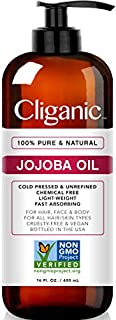 Cliganic Jojoba Oil Non-GMO, Bulk 16oz | 100% Pure, Natural Cold Pressed Unrefined Hexane Free Oil for Hair & Face