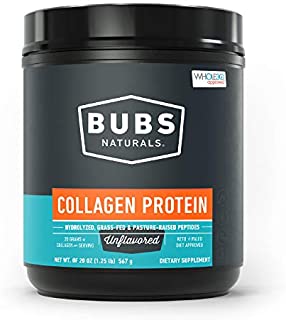 BUBS Naturals Collagen Peptides Pasture Raised Grass-Fed|Paleo & Keto Friendly|Whole30 Approved|Non-GMO | Dairy-Free Gluten-Free | Mixes Easy|Unflavored Collagen Powder (20oz Container)| 28 Servings