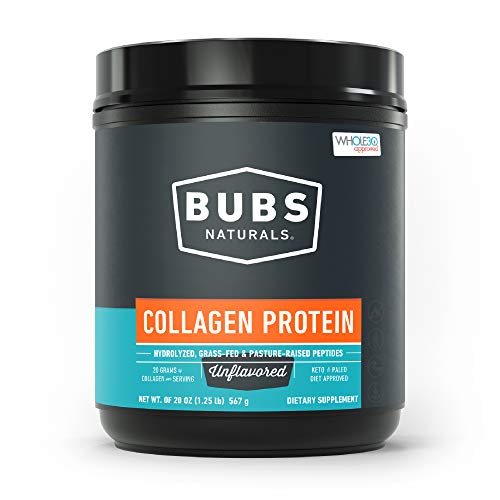 BUBS Naturals Collagen Peptides Pasture Raised Grass-Fed|Paleo & Keto Friendly|Whole30 Approved|Non-GMO | Dairy-Free Gluten-Free | Mixes Easy|Unflavored Collagen Powder (20oz Container)| 28 Servings