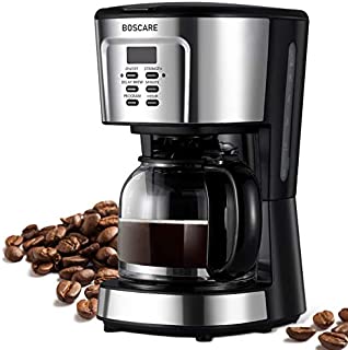 BOSCARE programmable coffee maker,2-12 Cup Drip Coffee maker, Mini Coffee Machine with Auto Shut-off,Strength Control,Silver Black