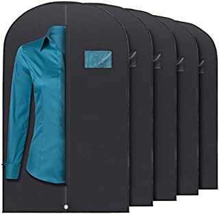 Plixio Garment Bags Suit Bag for Travel and Clothing Storage of Dresses, Dress Shirts, Coats Includes Zipper and Transparent Window (Black- 5 Pack: 40