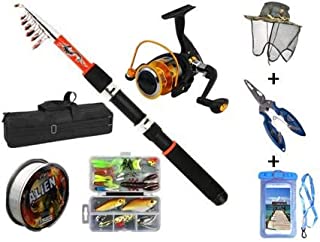 Fishing Rod and Reel Combo, Ultimate Fishing Package Carry case, Rod and Reel, Tackle and Box, Line, Bug Cap, Fishing Pliers and Floating Waterproof Cell Phone case Salt and Freshwater Set.