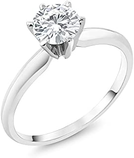 14K White Gold Created Moissanite from Charles & Colvard Women Solitaire Engagement Ring Set Round Forever Classic Faint Color 0.80 ct (DEW) 6mm (Size 6)