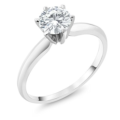 14K White Gold Created Moissanite from Charles & Colvard Women Solitaire Engagement Ring Set Round Forever Classic Faint Color 0.80 ct (DEW) 6mm (Size 6)